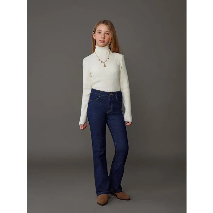 LCW Kids İndigo İspanyol Paça Kız Çocuk Jean Pantolon