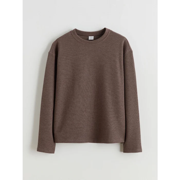 LCW Kids Kahverengi Bisiklet Yaka Kız Çocuk Sweatshirt