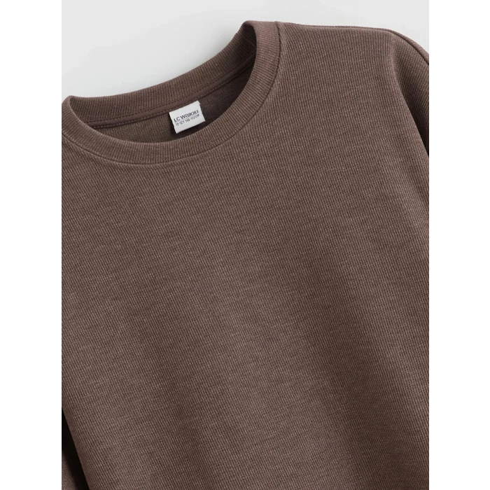 LCW Kids Kahverengi Bisiklet Yaka Kız Çocuk Sweatshirt