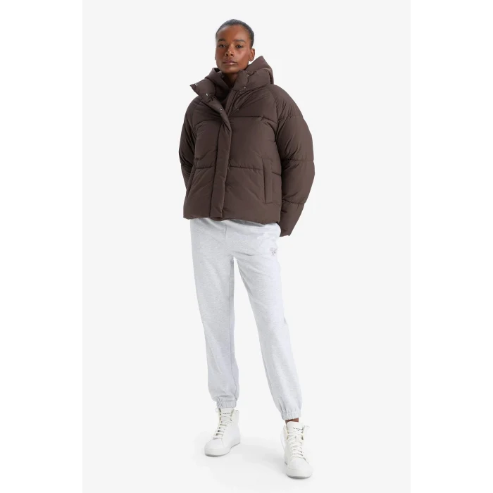 Defacto A1550AXBN192 Kahve Defactofit Su İtici Regular Fit Dik Yaka Reglan Kol Kışlık Şişme Mont