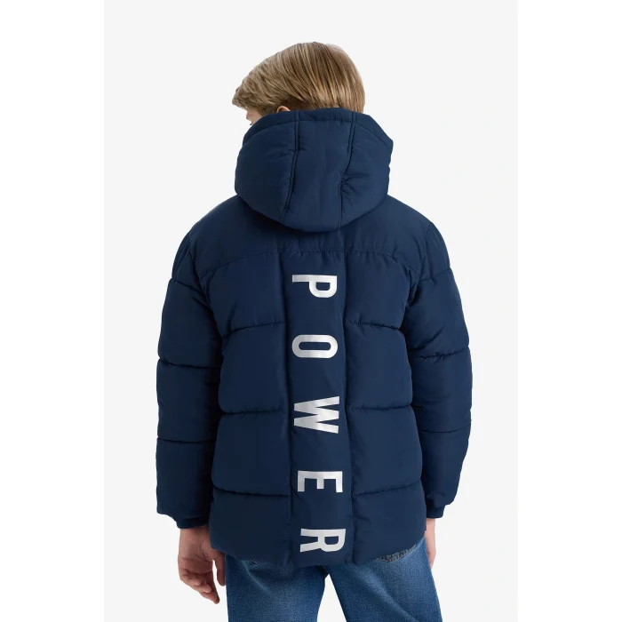 Defacto E9374A8NV146 Lacivert Erkek Çocuk Su İtici Kapüşonlu Polar Astarlı Parka