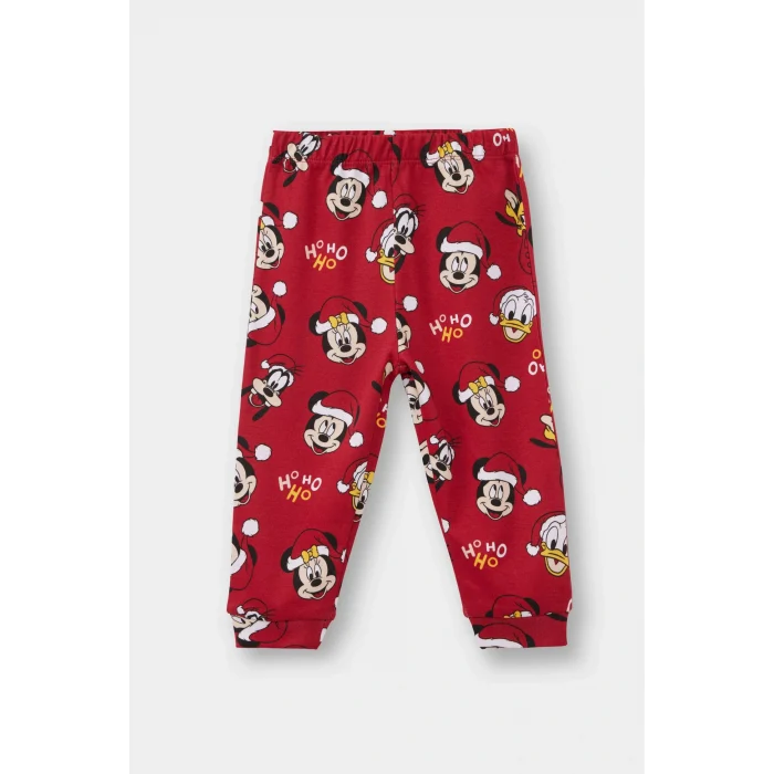 Defacto F4585A5RD79 Kırmızı Erkek Bebek Disney Mickey & Minnie Yılbaşı Temalı Pijama Takımı Uzun Kollu Üst Uzun Alt