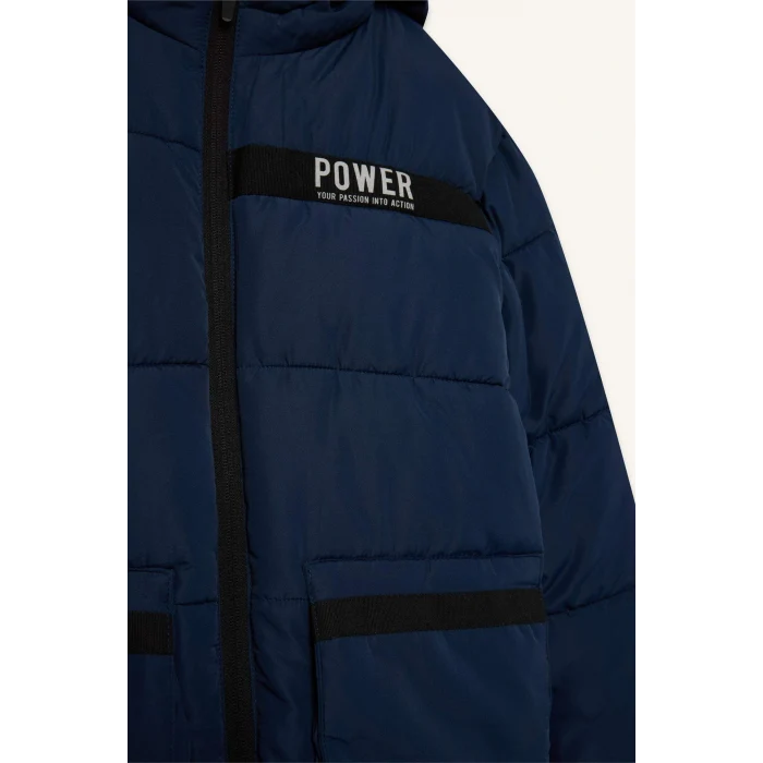 Defacto E9374A8NV146 Lacivert Erkek Çocuk Su İtici Kapüşonlu Polar Astarlı Parka