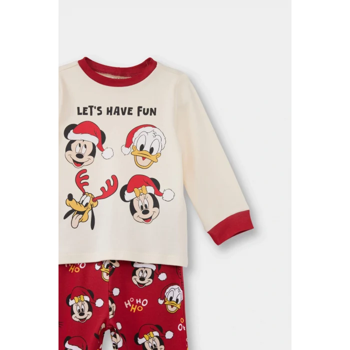 Defacto F4585A5RD79 Kırmızı Erkek Bebek Disney Mickey & Minnie Yılbaşı Temalı Pijama Takımı Uzun Kollu Üst Uzun Alt