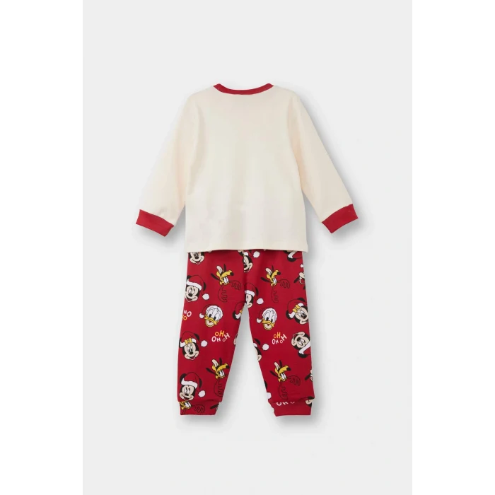 Defacto F4585A5RD79 Kırmızı Erkek Bebek Disney Mickey & Minnie Yılbaşı Temalı Pijama Takımı Uzun Kollu Üst Uzun Alt