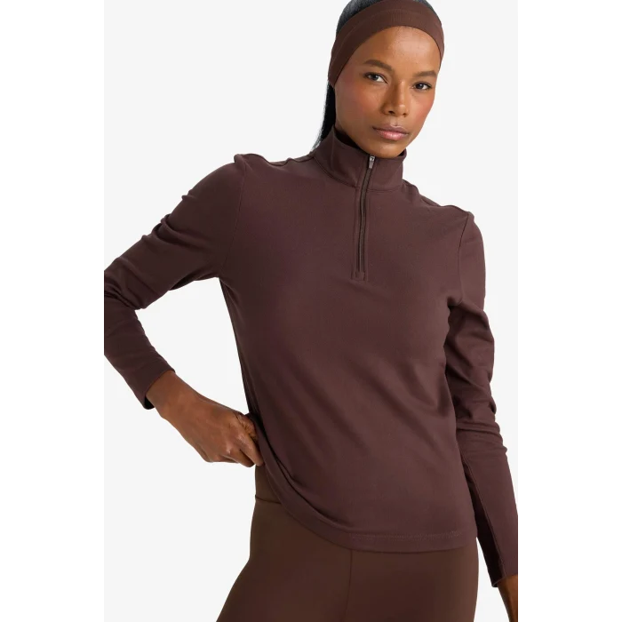 Defacto F1687AXBN192 Kahve DeFactoFit Standart Fit Dik Yaka Sporcu Sweatshirt