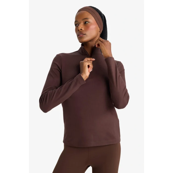 Defacto F1687AXBN192 Kahve DeFactoFit Standart Fit Dik Yaka Sporcu Sweatshirt