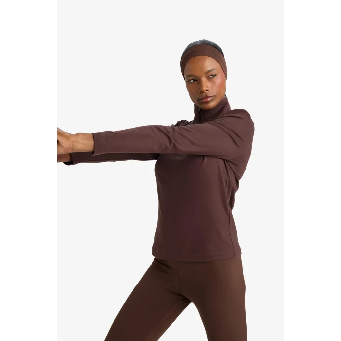 Defacto F1687AXBN192 Kahve DeFactoFit Standart Fit Dik Yaka Sporcu Sweatshirt