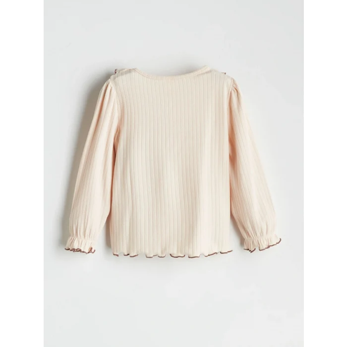 LCW Kids Bej Bebe Yaka Fırfırlı Kız Bebek Bluz ve Tayt Pantolon