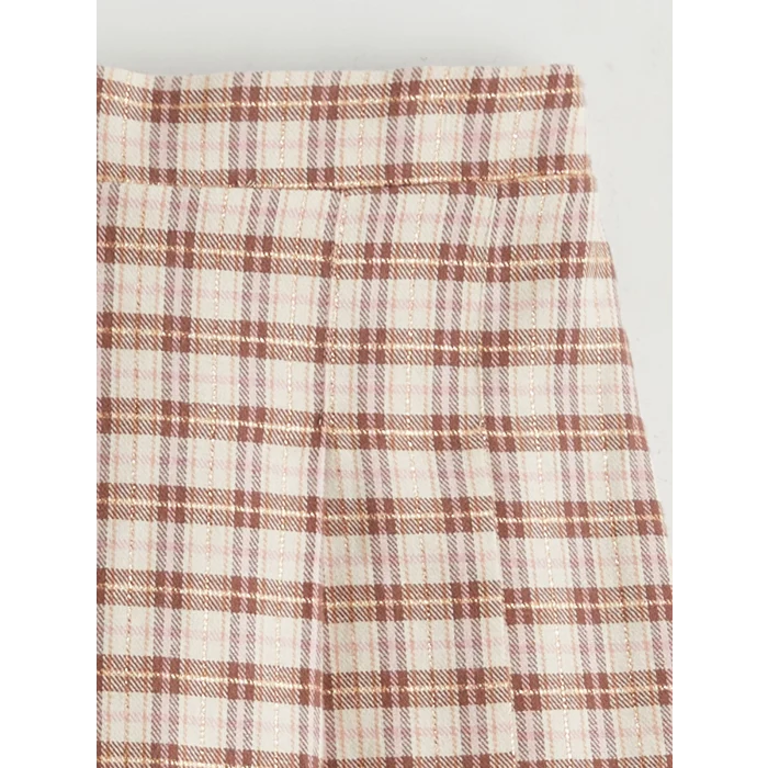 LCW Kids Kahverengi Beli Lastikli Ekose Kız Çocuk Şort Etek ve Külotlu Çorap