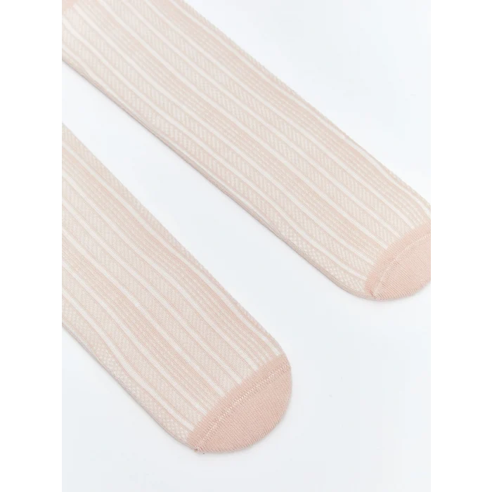 LCW Kids Ekru Çizgili Kız Çocuk Külotlu Çorap 2li