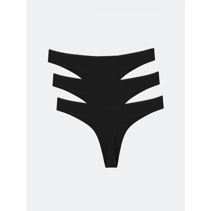 LCW DREAM Siyah Düz Tanga Külot 3lü