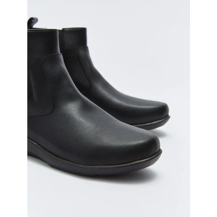 LCW STEPS Siyah Deri Görünümlü Bilek Boy Kadın Bot