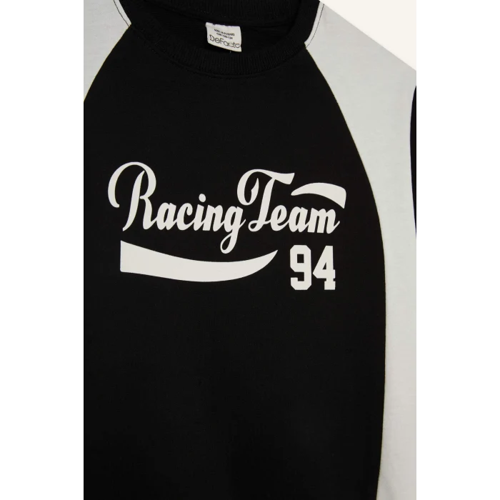 Defacto F1965A8BK81 Siyah Erkek Çocuk Bisiklet Yaka Baskılı Sweatshirt