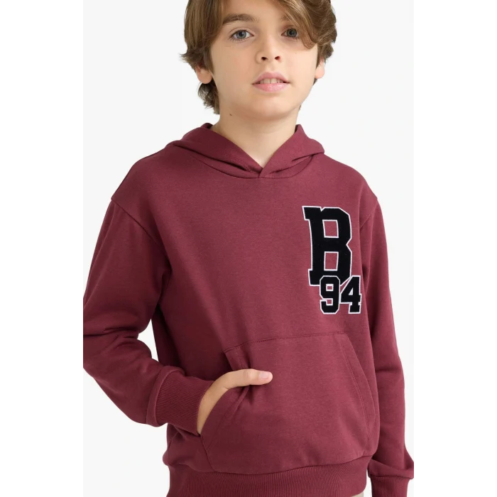 Defacto F2714A8BR194 Bordo Erkek Çocuk Oversize Geniş Kalıp Kapüşonlu Okul Sweatshirt