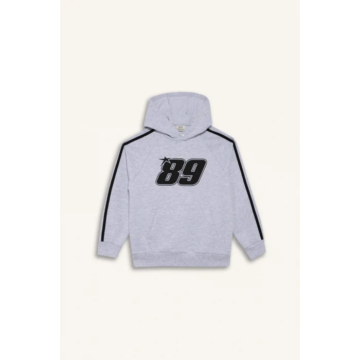 Defacto F1967A8GR400 Gri Erkek Çocuk Kapüşonlu Baskılı Sweatshirt