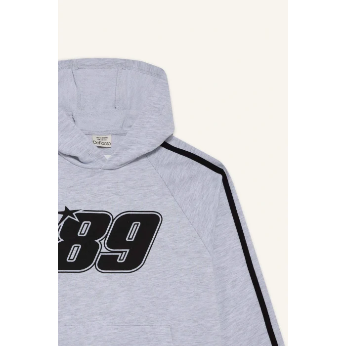 Defacto F1967A8GR400 Gri Erkek Çocuk Kapüşonlu Baskılı Sweatshirt