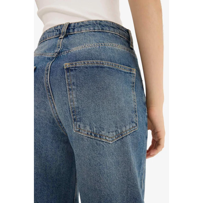 Defacto E9134AXNM34 Mavi Baggy Fit Yüksek Bel Katlamalı Paça Jean Pantolon