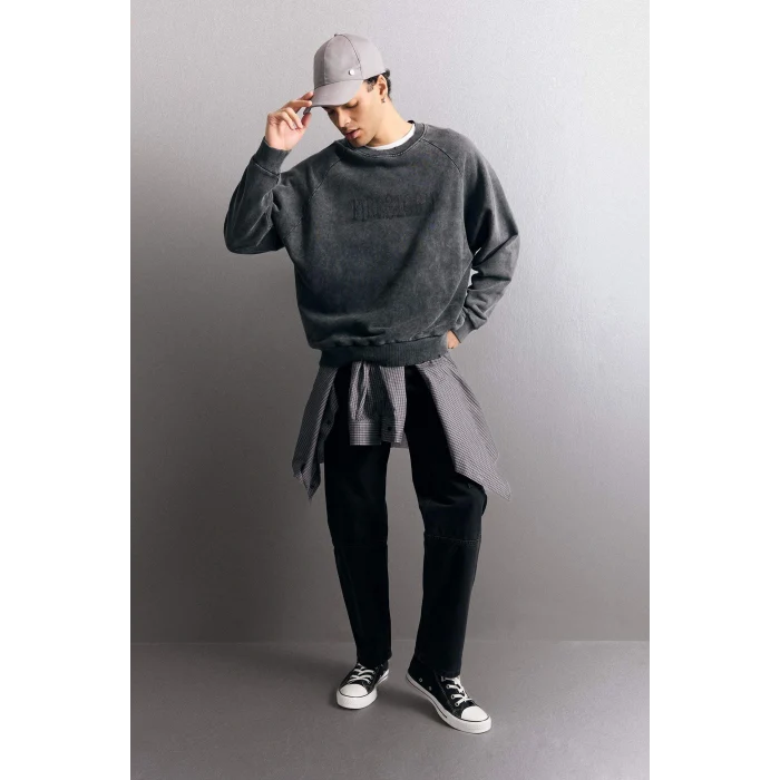 Defacto F2986AXNM40 Siyah %100 Pamuk Relax Fit Geniş Paça Kargo Cepli Jean Pantolon