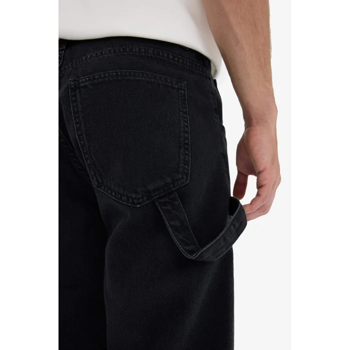 Defacto F2986AXNM40 Siyah %100 Pamuk Relax Fit Geniş Paça Kargo Cepli Jean Pantolon