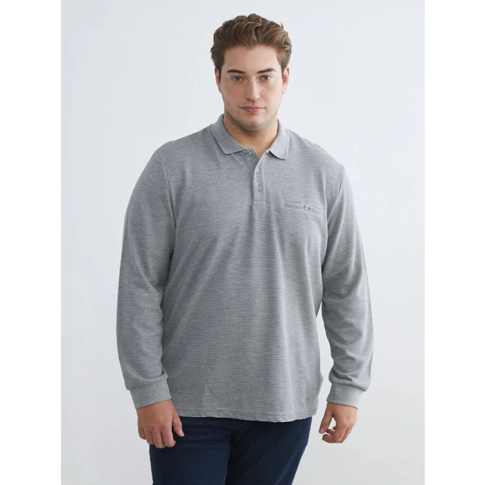 LCWAIKIKI Classic Gri Polo Yaka Uzun Kollu Erkek Sweatshirt