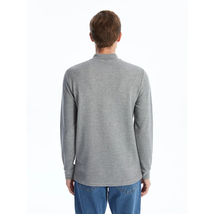LCWAIKIKI Classic Gri Polo Yaka Uzun Kollu Erkek Sweatshirt
