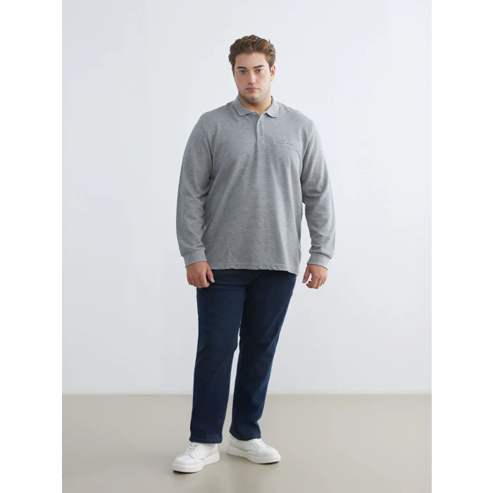 LCWAIKIKI Classic Gri Polo Yaka Uzun Kollu Erkek Sweatshirt