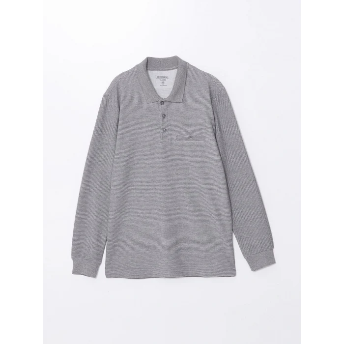 LCWAIKIKI Classic Gri Polo Yaka Uzun Kollu Erkek Sweatshirt
