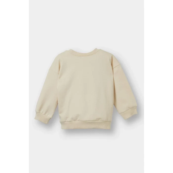 Defacto F7590A5BG286 Bej Erkek Bebek Bisiklet Yaka Ayı Baskılı İçi Yumuşak Tüylü Sweatshirt