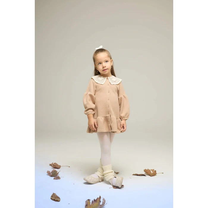 Defacto G0144A5BG400 Bej Kız Bebek Bebe Yaka Uzun Kollu Elbise