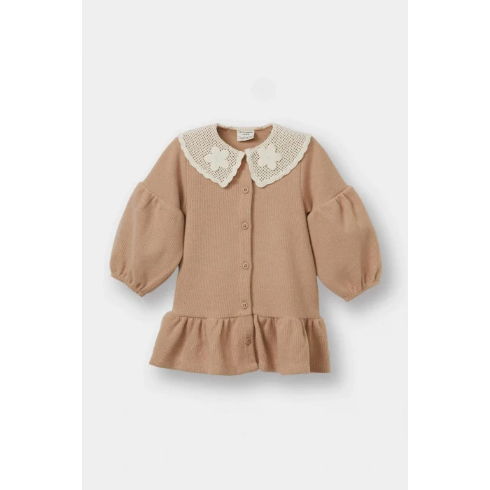 Defacto G0144A5BG400 Bej Kız Bebek Bebe Yaka Uzun Kollu Elbise