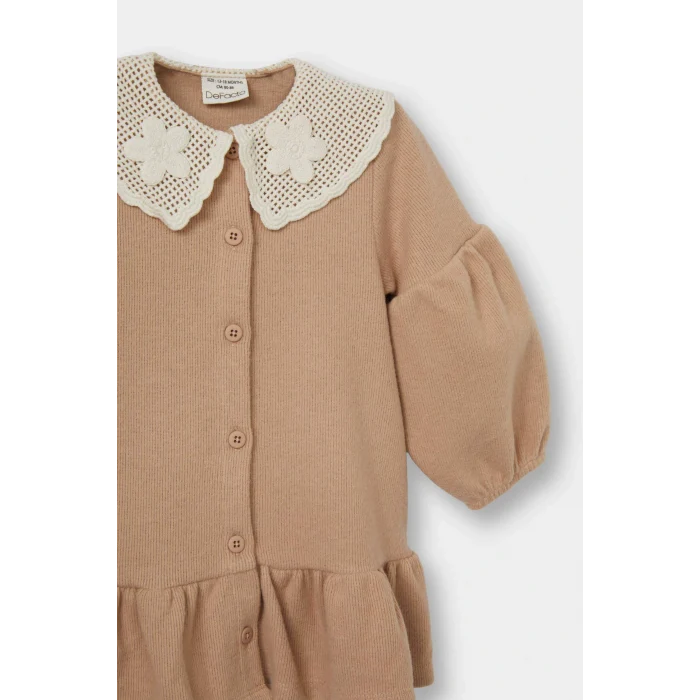 Defacto G0144A5BG400 Bej Kız Bebek Bebe Yaka Uzun Kollu Elbise