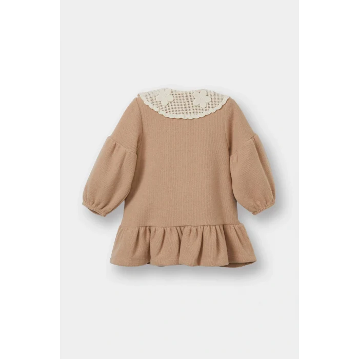 Defacto G0144A5BG400 Bej Kız Bebek Bebe Yaka Uzun Kollu Elbise