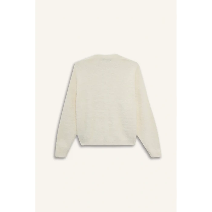 Defacto K7886AZER100 Ekru Oversize Geniş Kalıp V Yaka Triko Hırka