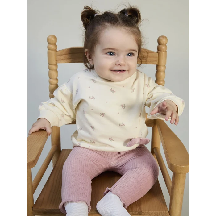 LCW baby Ekru Çiçekli Kız Bebek Sweatshirt ve Tayt