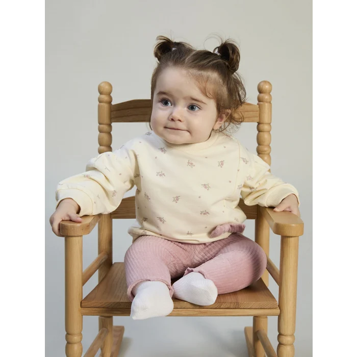 LCW baby Ekru Çiçekli Kız Bebek Sweatshirt ve Tayt