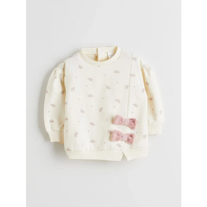 LCW baby Ekru Çiçekli Kız Bebek Sweatshirt ve Tayt