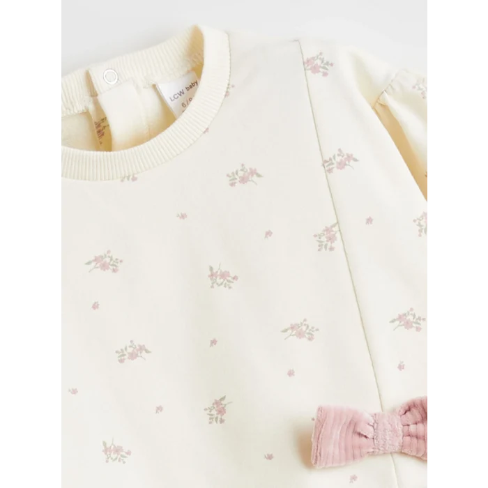 LCW baby Ekru Çiçekli Kız Bebek Sweatshirt ve Tayt
