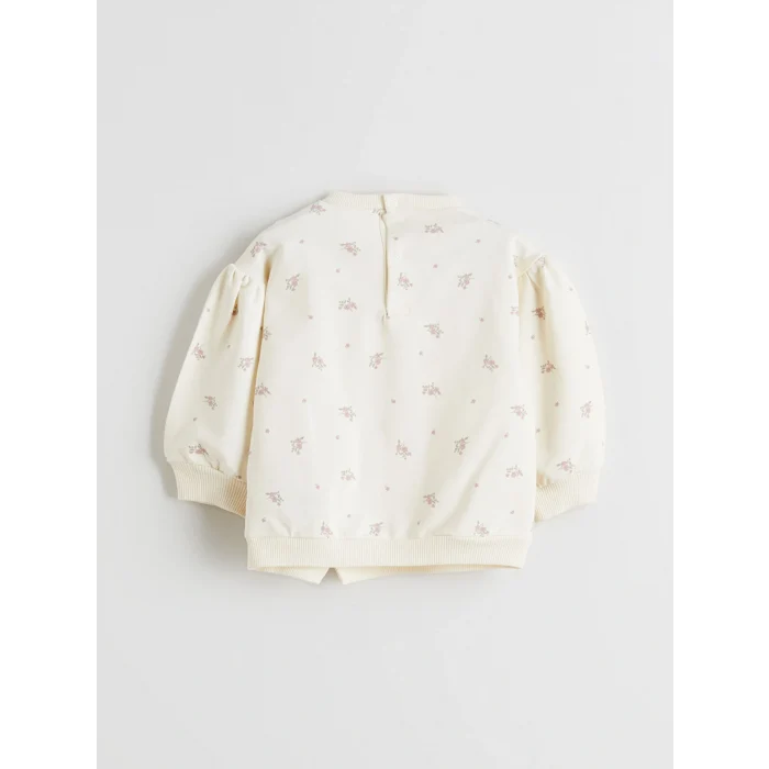 LCW baby Ekru Çiçekli Kız Bebek Sweatshirt ve Tayt