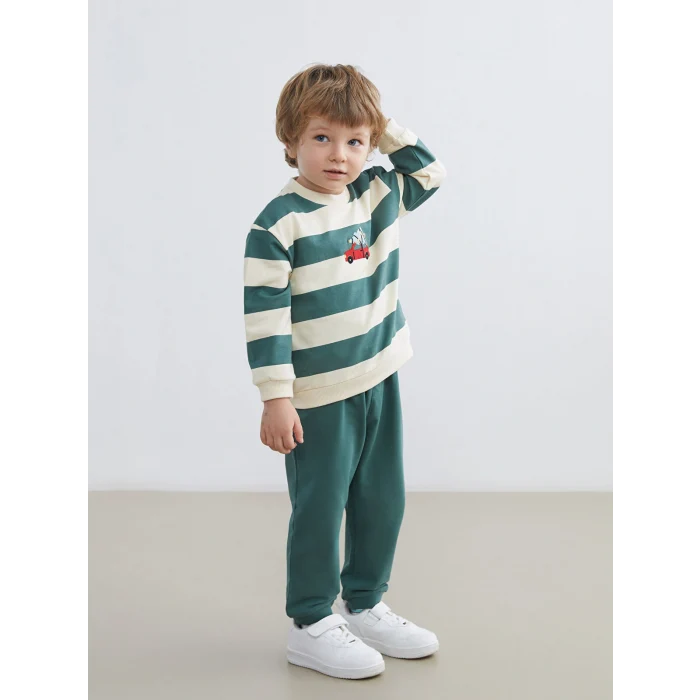 LCW baby Ekru Bisiklet Yaka Çizgili Erkek Bebek Sweatshirt ve Eşofman Alt 2li