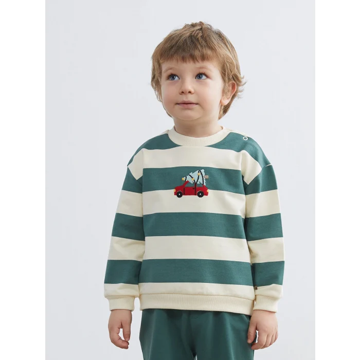 LCW baby Ekru Bisiklet Yaka Çizgili Erkek Bebek Sweatshirt ve Eşofman Alt 2li