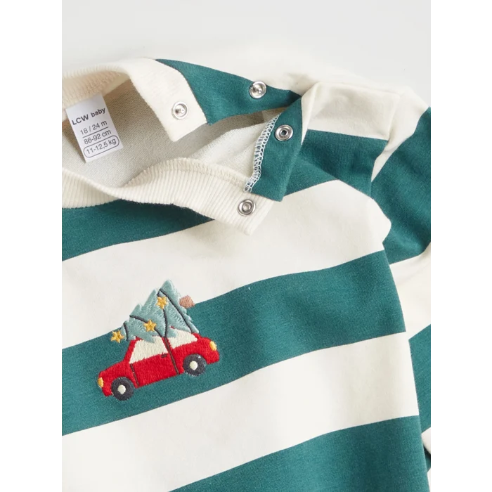 LCW baby Ekru Bisiklet Yaka Çizgili Erkek Bebek Sweatshirt ve Eşofman Alt 2li