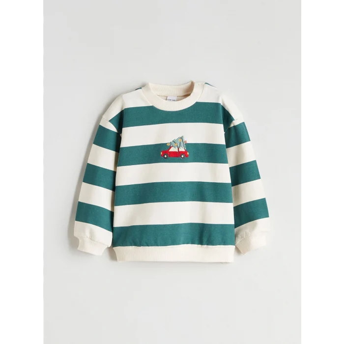 LCW baby Ekru Bisiklet Yaka Çizgili Erkek Bebek Sweatshirt ve Eşofman Alt 2li