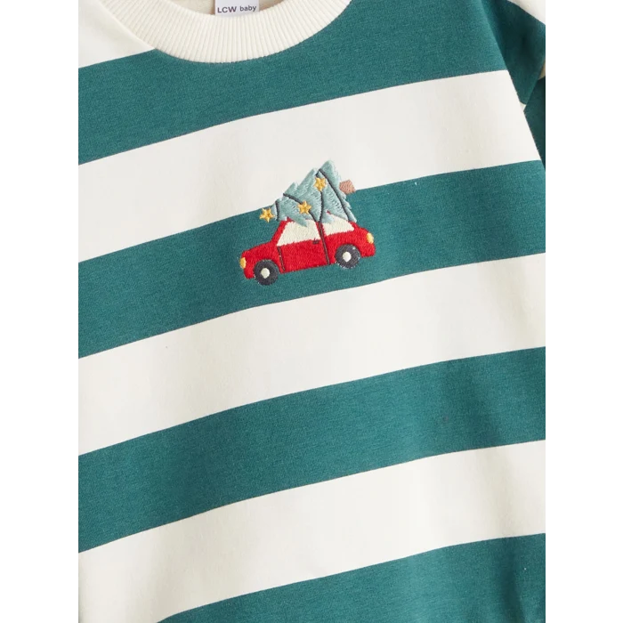 LCW baby Ekru Bisiklet Yaka Çizgili Erkek Bebek Sweatshirt ve Eşofman Alt 2li