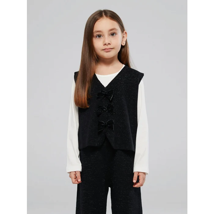 LCW Kids Siyah Simli Triko Kız Çocuk Yelek ve Pantolon