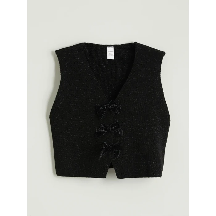 LCW Kids Siyah Simli Triko Kız Çocuk Yelek ve Pantolon