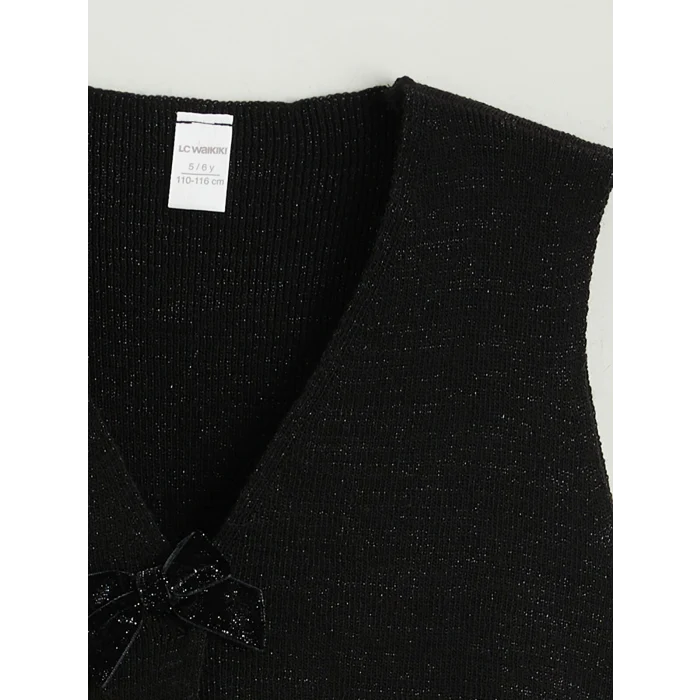 LCW Kids Siyah Simli Triko Kız Çocuk Yelek ve Pantolon