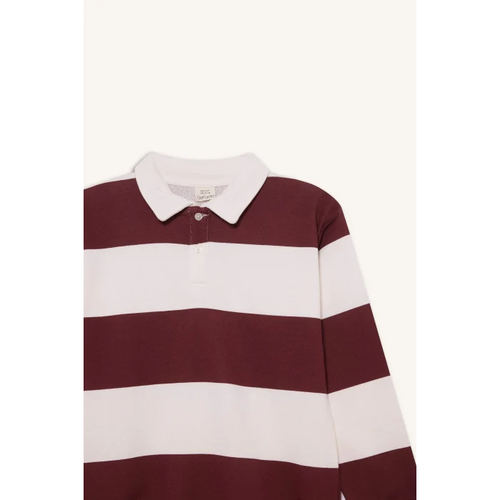 Defacto F5751A8BR303 Bordo Erkek Çocuk Polo Yaka Renk Bloklu Uzun Kollu Tişört