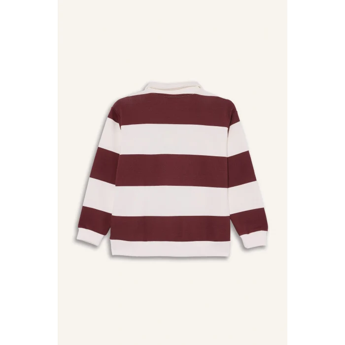 Defacto F5751A8BR303 Bordo Erkek Çocuk Polo Yaka Renk Bloklu Uzun Kollu Tişört