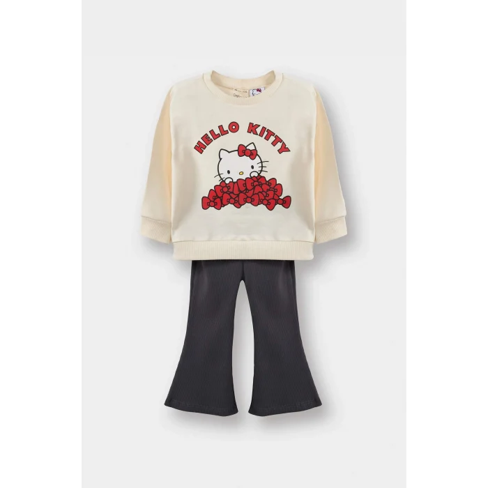 Defacto G0100A5ER238 Ekru Kız Bebek Hello Kitty 2li Takım Sweatshirt Eşofman Altı